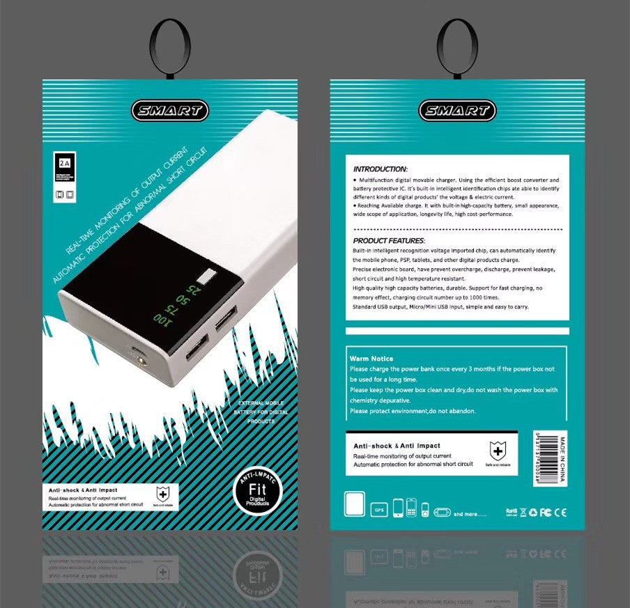 Power Bank - Potência 20000 mAh - Preto