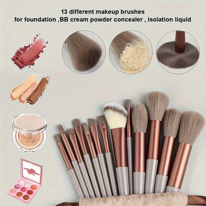 Conjunto de pincéis de maquiagem de 13 peças. Pincéis macios, fáceis de limpar, toque confortável, aplicação uniforme da maquiagem. Frete grátis