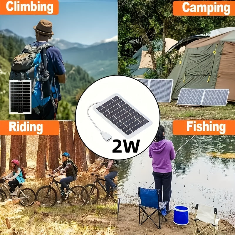 Mini painel solar portátil para carregamento de celulares, caixa de som e afins. Conexão através de cabo USB. Ideal para locais sem disponibilidade de energia elétrica: piscinas, clubes, acampamentos, uso doméstico, etc. Frete grátis.