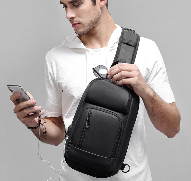 Bolsa masculina transversal de ombro, alça com massageador e costas ventiladas