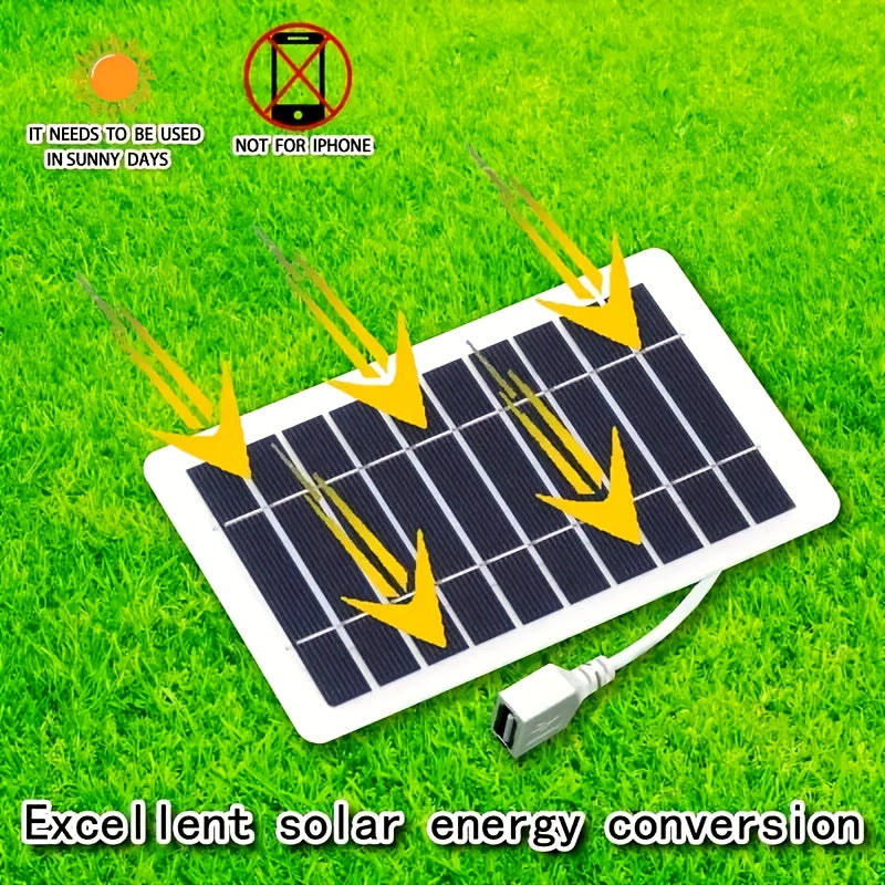 Mini painel solar portátil para carregamento de celulares, caixa de som e afins. Conexão através de cabo USB. Ideal para locais sem disponibilidade de energia elétrica: piscinas, clubes, acampamentos, uso doméstico, etc. Frete grátis.