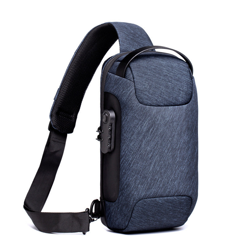 Bolsa masculina de viagem transversal de ombro, versátil e antifurto. Material à prova d'água. Conexão USB para carregamento via powerbank.