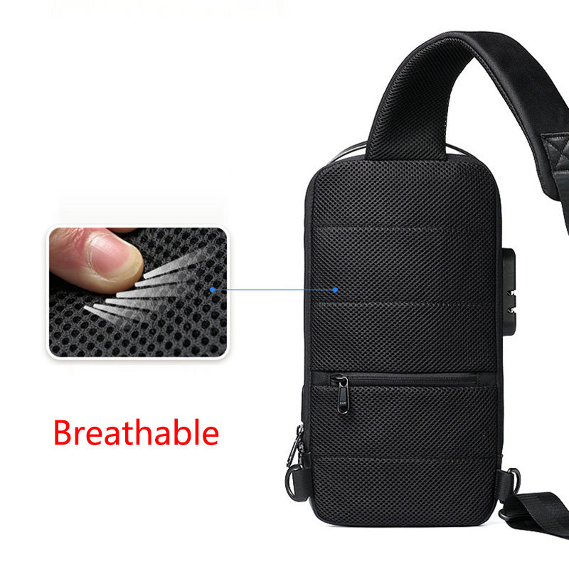 Bolsa masculina de viagem transversal de ombro, versátil e antifurto. Material à prova d'água. Conexão USB para carregamento via powerbank.