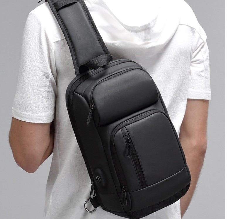 Bolsa masculina transversal de ombro, alça com massageador e costas ventiladas