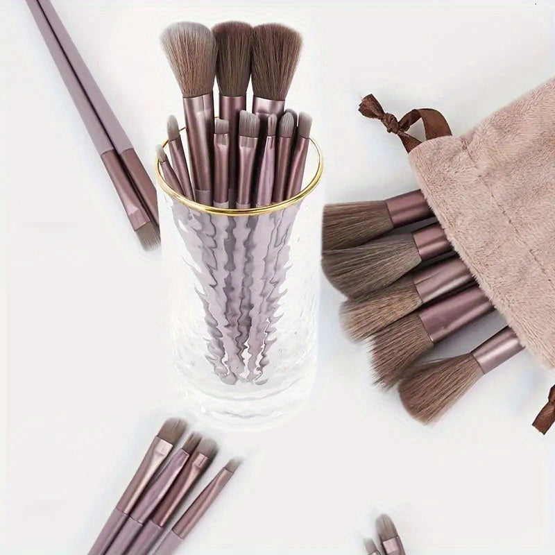 Conjunto de pincéis de maquiagem de 13 peças. Pincéis macios, fáceis de limpar, toque confortável, aplicação uniforme da maquiagem.    Frete grátis