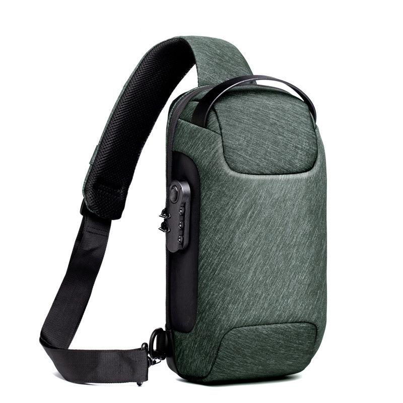 Bolsa masculina de viagem transversal de ombro, versátil e antifurto. Material à prova d'água. Conexão USB para carregamento via powerbank.