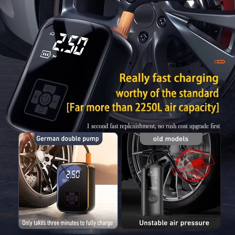 Compressor de ar, sem fios, ideal para carros, bicicletas, bolas.     Frete grátis