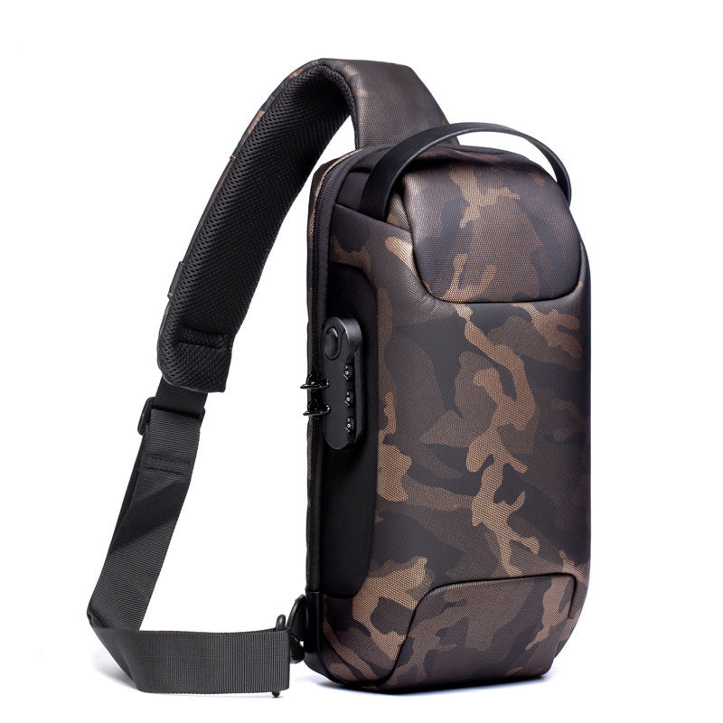 Bolsa masculina de viagem transversal de ombro, versátil e antifurto. Material à prova d'água. Conexão USB para carregamento via powerbank.