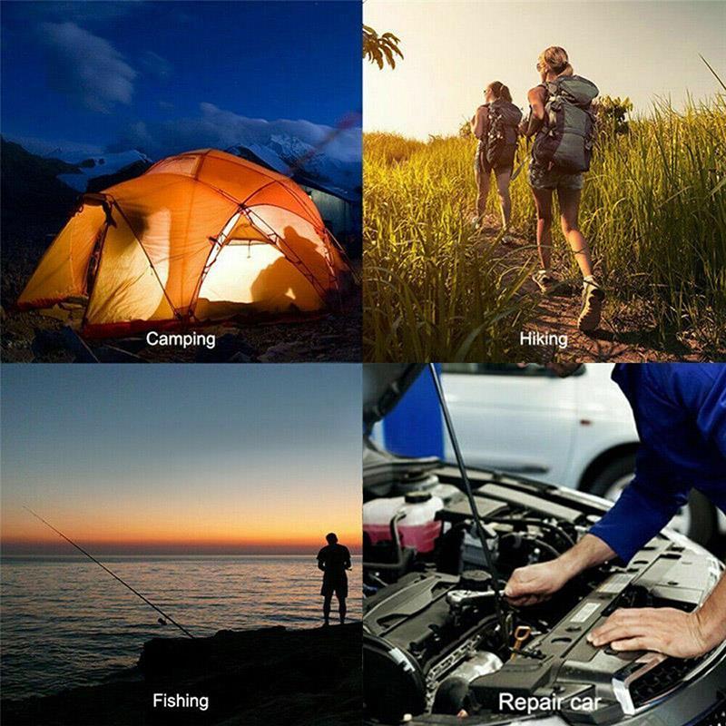 Lanterna em LED, recarregável via USB, opçãode rotação em 180 graus e com gancho para dependurar. Ideal para manutenção, reparo em automóveis, barraca de acampamentos, etc.