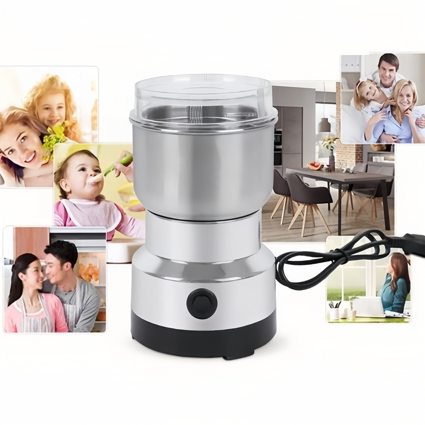 Mini moedor de  grãos (café e outros) elétrico de alta velocidade, de fácil manuseio uso em casa e no trabalho. Conta com tecnologia anti-contaminação para preservar o aroma e a pureza do café.