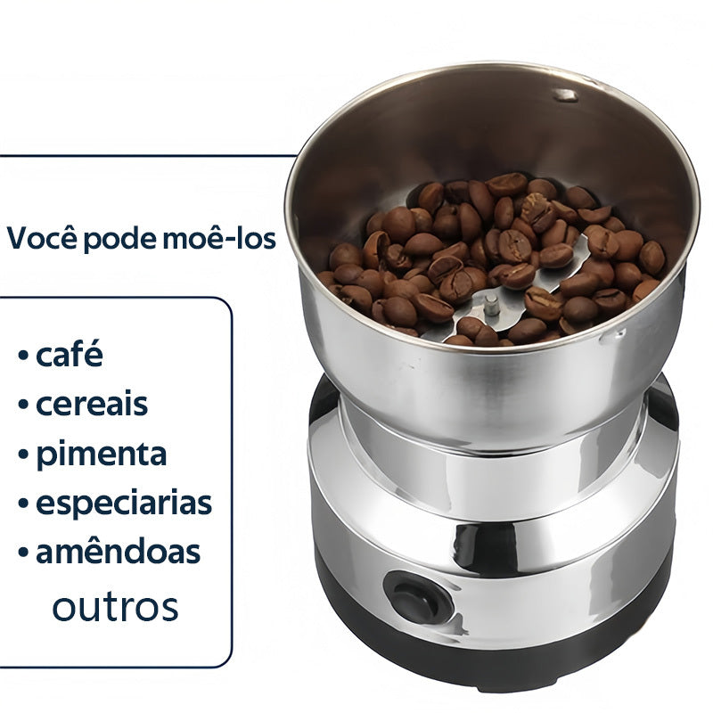Mini moedor de  grãos (café e outros) elétrico de alta velocidade, de fácil manuseio uso em casa e no trabalho. Conta com tecnologia anti-contaminação para preservar o aroma e a pureza do café.