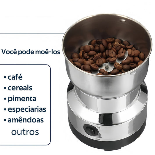Mini moedor de  grãos (café e outros) elétrico de alta velocidade, de fácil manuseio uso em casa e no trabalho. Conta com tecnologia anti-contaminação para preservar o aroma e a pureza do café.