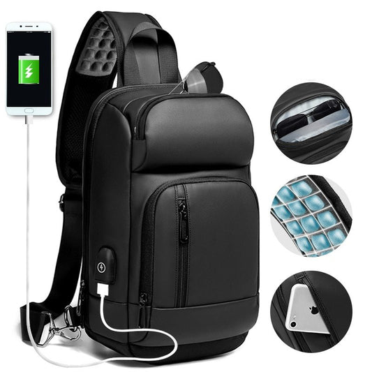 Bolsa masculina transversal de ombro, alça com massageador e costas ventiladas