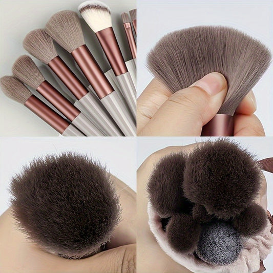 Conjunto de pincéis de maquiagem de 13 peças. Pincéis macios, fáceis de limpar, toque confortável, aplicação uniforme da maquiagem.    Frete grátis