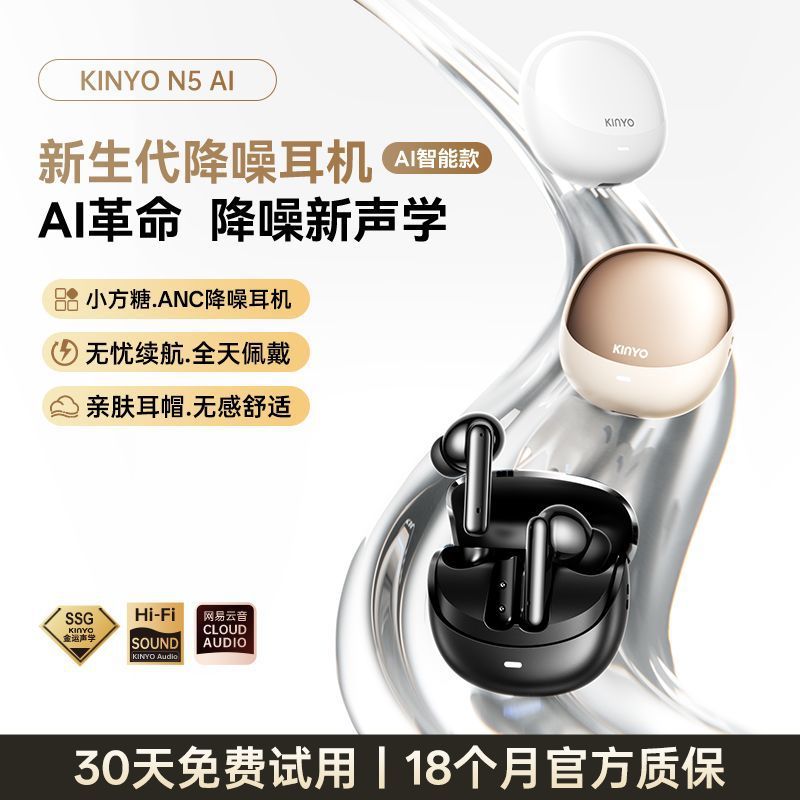Fone de ouvido Jinyun N5. Bluetooth 5. Cancelamento intenso de ruídos até -55dbA. AI integrada para Tradução de idiomas.
