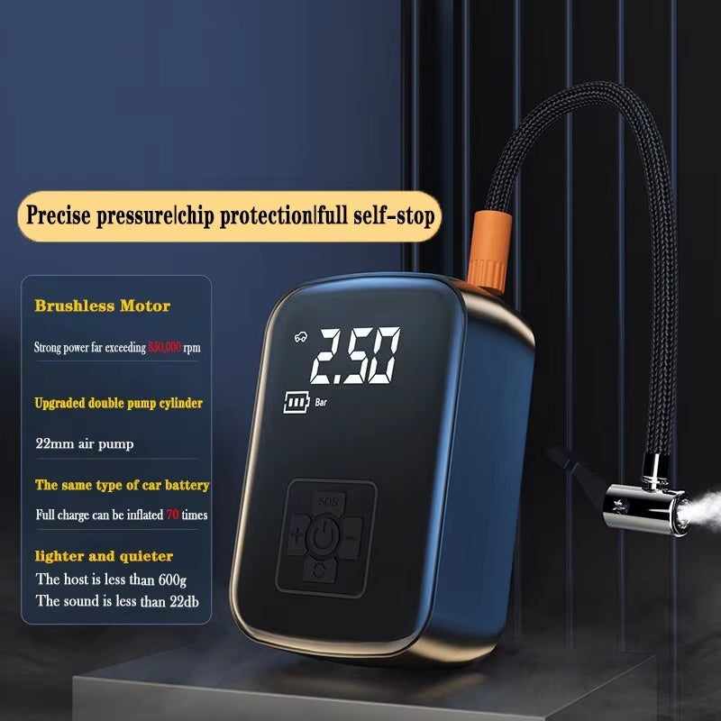 Compressor de ar, sem fios, ideal para carros, bicicletas, bolas.     Frete grátis