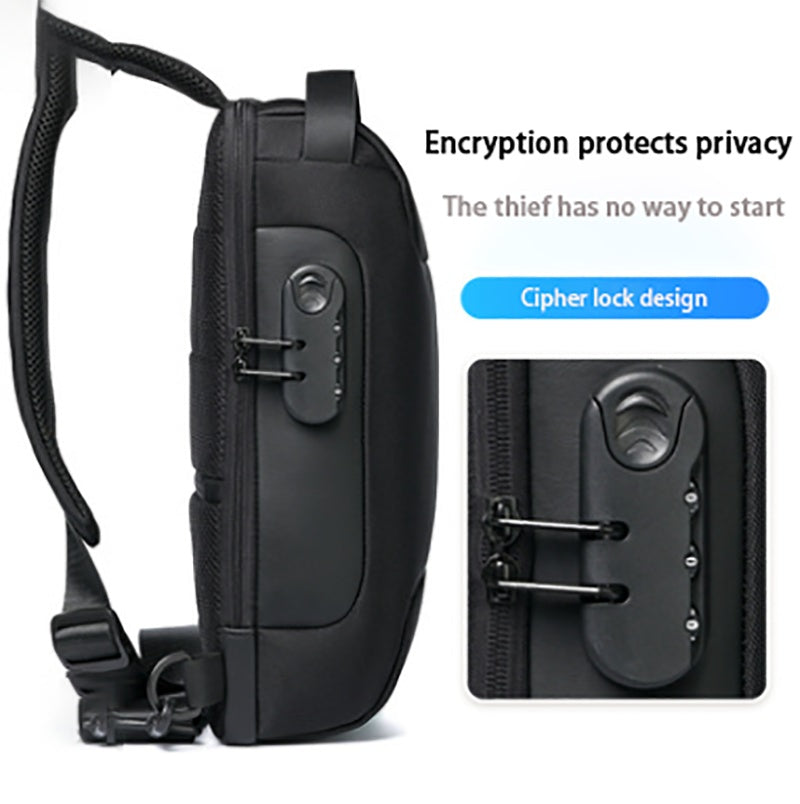 Bolsa masculina de viagem transversal de ombro, versátil e antifurto. Material à prova d'água. Conexão USB para carregamento via powerbank.