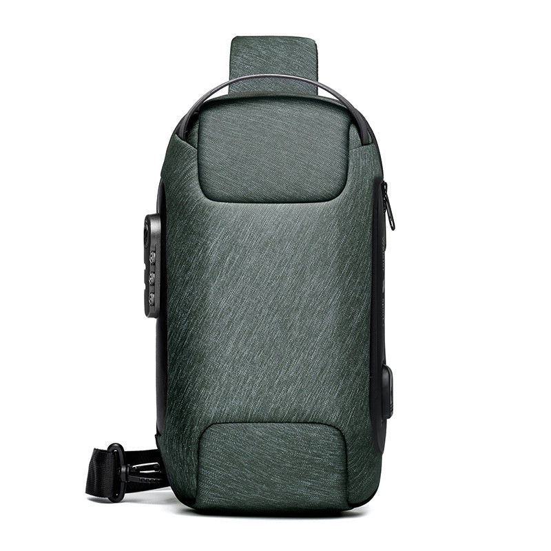 Bolsa masculina de viagem transversal de ombro, versátil e antifurto. Material à prova d'água. Conexão USB para carregamento via powerbank.