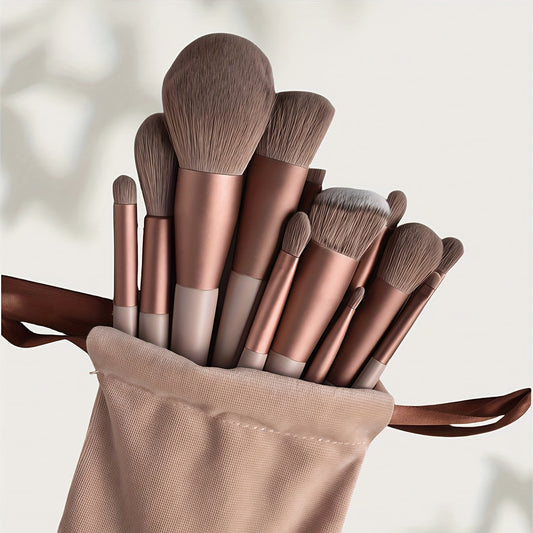 Kit de 13 pincéis cosméticos de maquiagem profissional Soft Fur Beauty, Sombra, Base, Blush.    Frete grátis