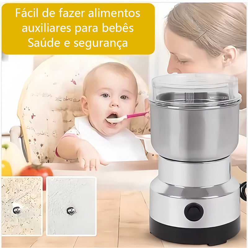Mini moedor de  grãos (café e outros) elétrico de alta velocidade, de fácil manuseio uso em casa e no trabalho. Conta com tecnologia anti-contaminação para preservar o aroma e a pureza do café.
